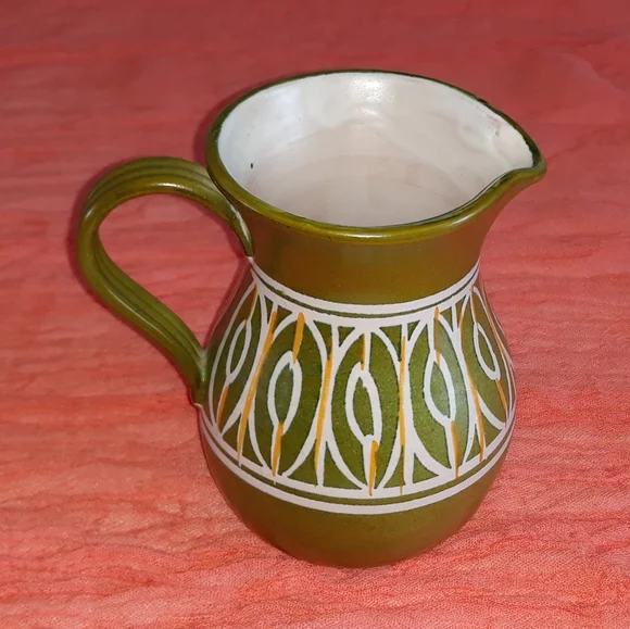 MCM Avocado Green Pottery Pitcher 5.5" - Picture 1 of 12